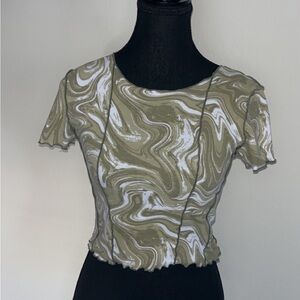 Forever 21 Green and White Puff Sleeve Blouse